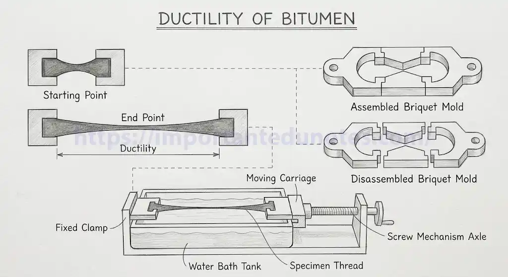 Ductility test on bitumen — briquette mould being pulled in water bath