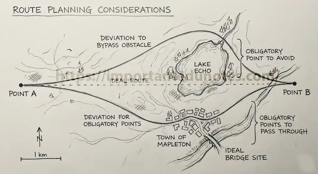 Factors affecting highway alignment selection — obligatory points diagram